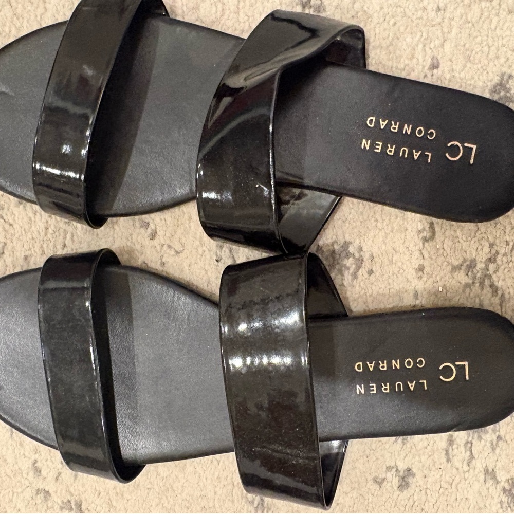 LC Lauren Conrad Black Patent Slide Sandals